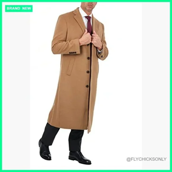 Wool Cashmere Blend Full Length Overcoat for Men